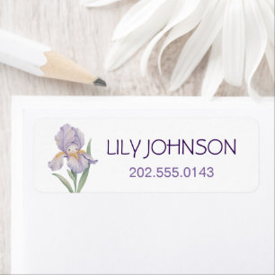 Watercolor Iris Flowers Kids School Name Labels