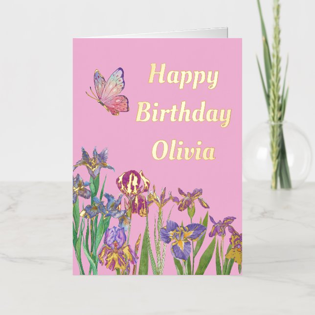 Watercolor iris foil birthday card (Front)