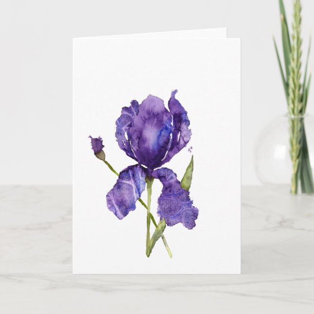 Watercolor Iris Greeting Card ~ Blank Inside (Front)