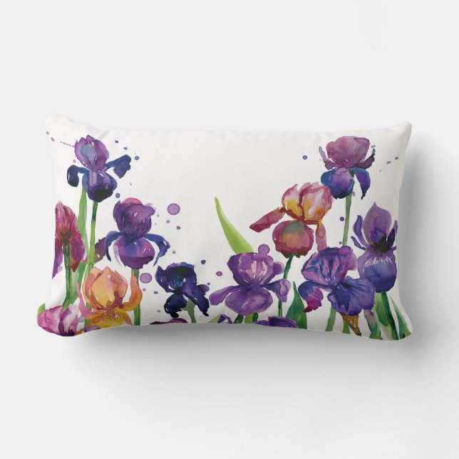 Watercolor Iris Lumbar Cushion (Front)