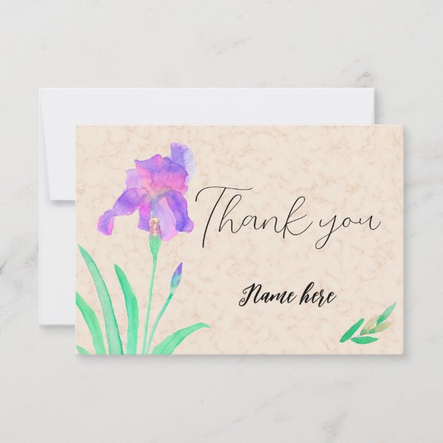 Watercolor Iris on marble background Thank You Card (Front)