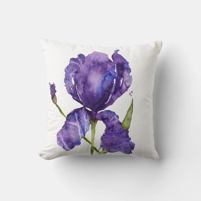 Watercolor Iris Throw Pillos Cushion (Front)