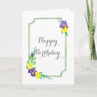 Watercolor Irises and Daffodils Greeting Card