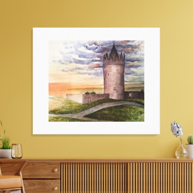 Watercolor Irish Castle in Doolin County Clare Canvas Print (Insitu(LivingRoom))