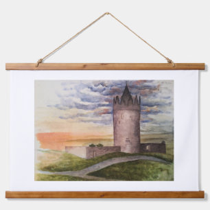 Watercolor Irish Castle in Doolin County Clare Hanging Tapestry