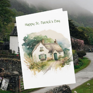 Watercolor Irish Cottage Green Door St. Patrick's  Card