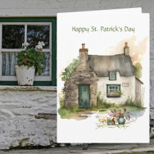 Watercolor Irish Cottage Happy St. Patrick's Day