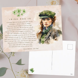 Watercolor Irish She Is Poem St. Patrick's Day Holiday Postcard