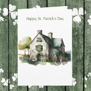 Watercolor Irish Stone Farmhouse St. Patrick's Day Card