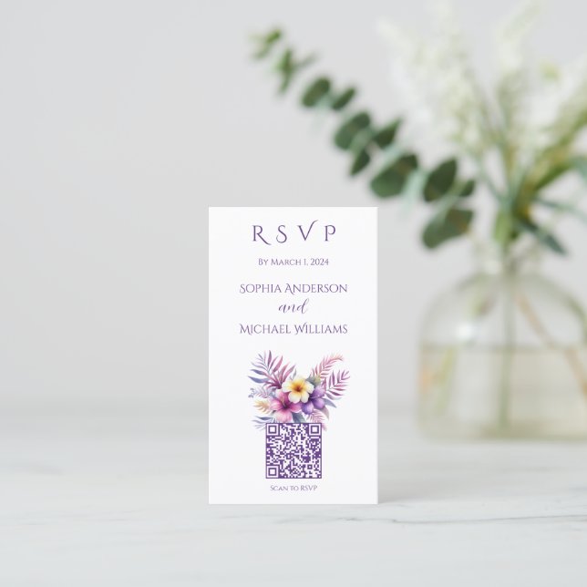 Watercolor Island Romance-RSVP-QR code- Business Card (Standing Front)