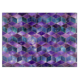 Watercolor Isometric with Gold and Marble Galaxy Cutting Board