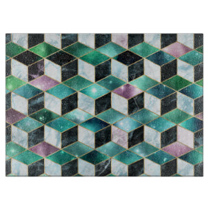 Watercolor Isometric with Gold and Marble Galaxy Cutting Board