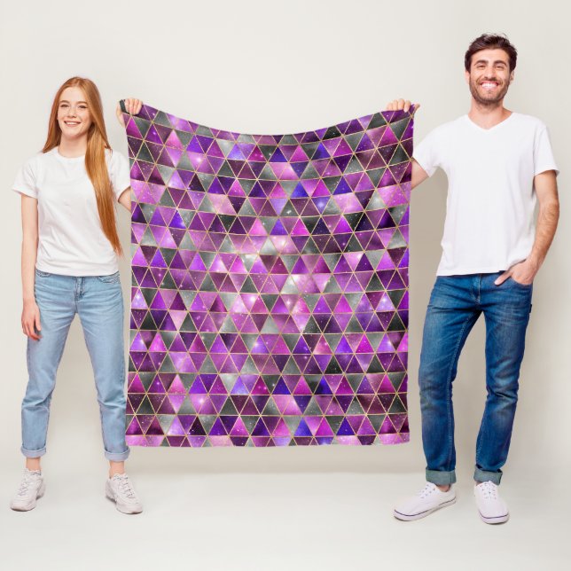 Watercolor Isometric with Gold and Marble Galaxy Fleece Blanket (In Situ)