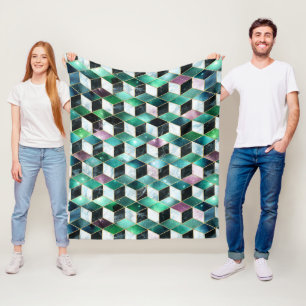 Watercolor Isometric with Gold and Marble Galaxy Fleece Blanket