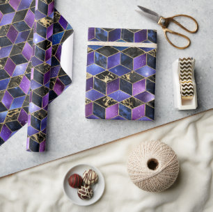 Watercolor Isometric with Gold and Marble Galaxy Wrapping Paper