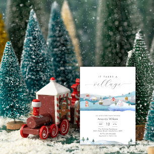 Watercolor It Takes A Village Winter Baby Shower Invitation