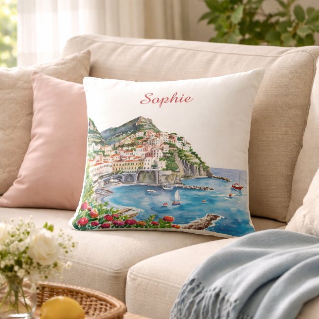 Watercolor Italian Amalfi Coast Name Cushion (Creator Uploaded)
