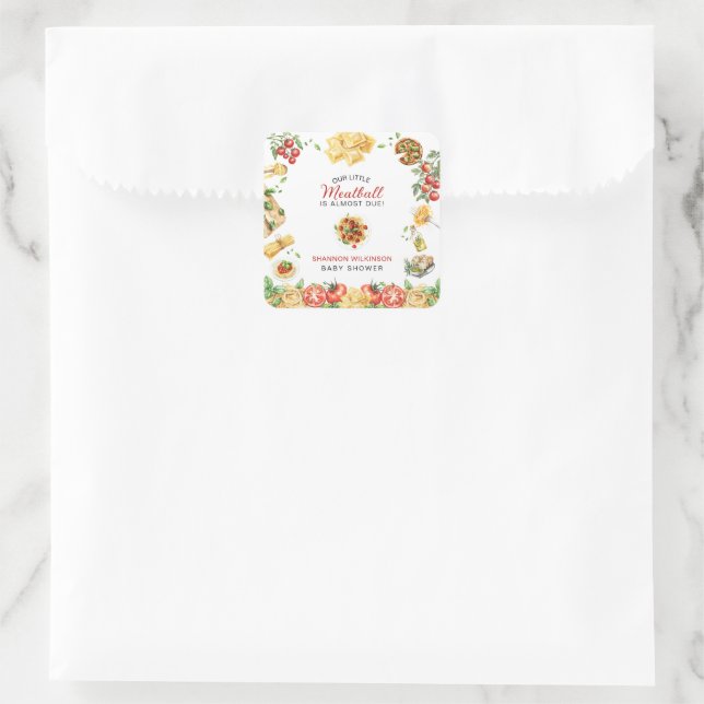 Watercolor Italian Food Meatball Baby Shower  Square Sticker (Bag)