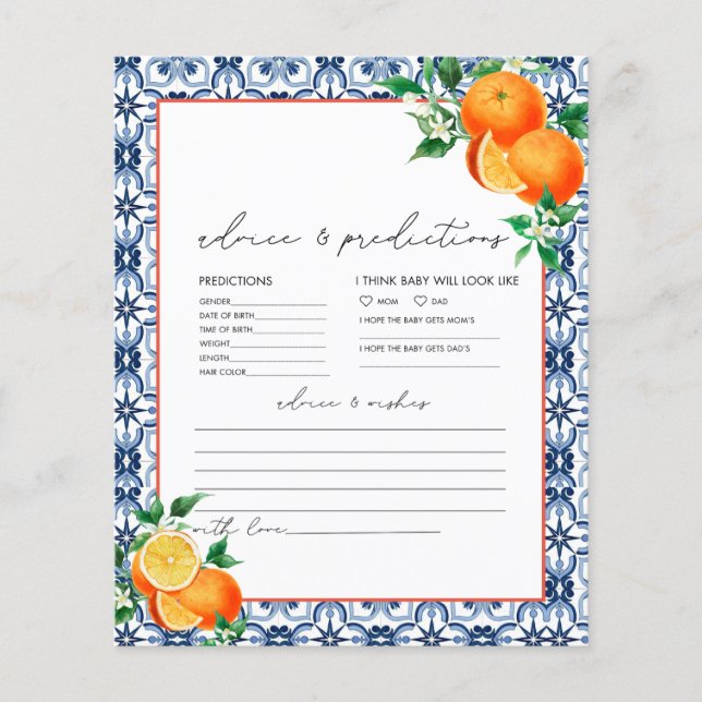 Watercolor Italian Orange Baby Advice Card (Front)