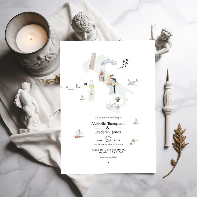 Watercolor Italian QR Code Destination Wedding Invitation (Creator Uploaded)