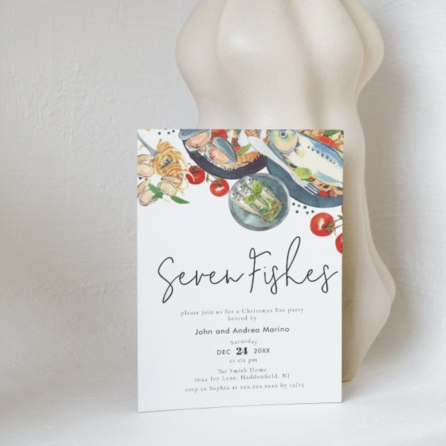 Watercolor Italian Seven Fishes Christmas Party Invitation (Creator Uploaded)