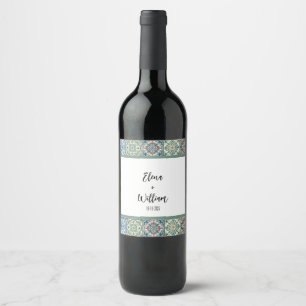 Watercolor Italian Tile Destination Wedding Wine Label