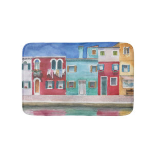 Watercolor Italy: Hand Drawn Bath Mat