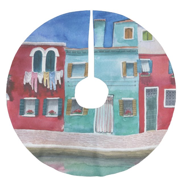 Watercolor Italy: Hand Drawn Brushed Polyester Tree Skirt (Front)