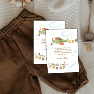 Watercolor It's A Boy Bear Airplane Baby Shower  Thank You Card