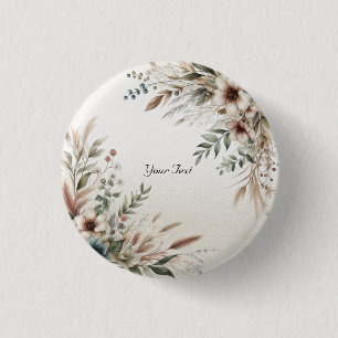 Watercolor Ivory Blue Flowers Button