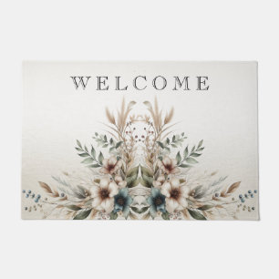 Watercolor Ivory Blue Flowers Doormat