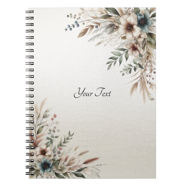 Watercolor Ivory Blue Flowers Notebook (Front)