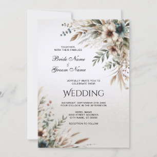 Watercolor Ivory Blue Flowers Wedding Invitation