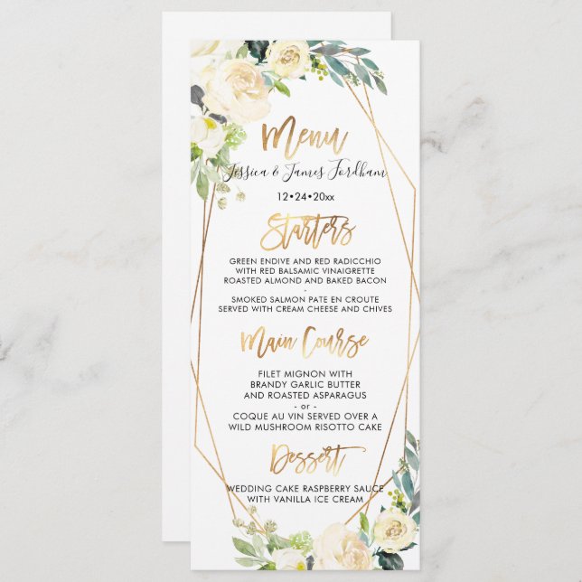 Watercolor Ivory Cream Roses+ Alabaster Peonies Invitation (Front/Back)