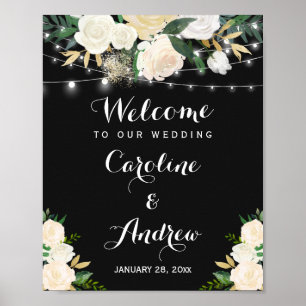 Watercolor Ivory Floral Wedding Welcome Sign