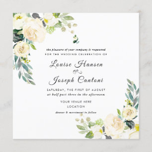 Watercolor Ivory Flowers Blue Gum Eucalyptus Invitation