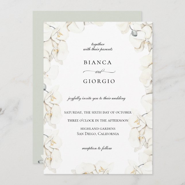 Watercolor Ivory Orchid Frame Wedding Invitation (Front/Back)