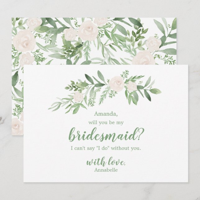 Watercolor Ivory Rose Wedding Be My Bridesmaid Invitation (Front/Back)