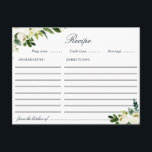 Watercolor ivory white floral recipe card<br><div class="desc">An greenery and ivory white watercolor flowers design. The features of this design can be personalised.</div>