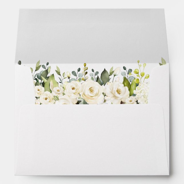 Watercolor Ivory White Floral Wedding Envelope (Back (Bottom))