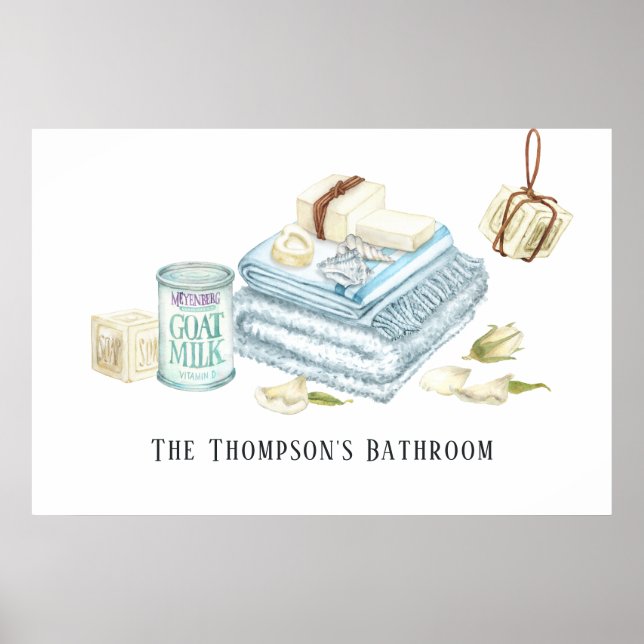 Watercolor Ivory White Soap Bathroom Poster (Front)