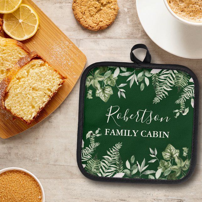 Watercolor Ivy Ferns Sage Family Cabin Green Pot Holder (A great addition to your kitchen.)