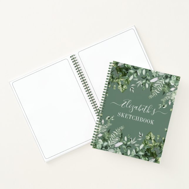 Watercolor Ivy Ferns Sage Green Sketchbook Notebook (Inside)