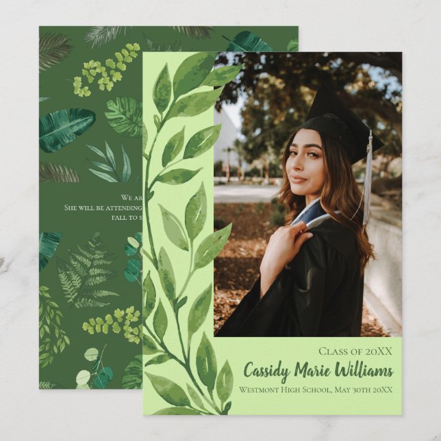 Watercolor Ivy Green Plant Graduation Announcement (Front/Back)