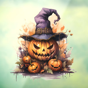 Watercolor Jack-o-Lantern with Witches Hat