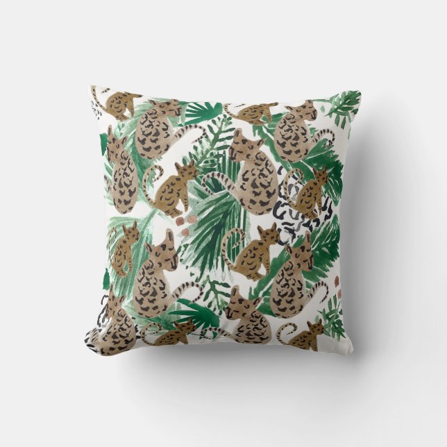Watercolor Jaguar Illustration Animal Print Cushion (Front)