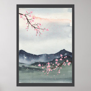Watercolor Japan landscape Poster