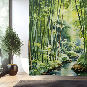 Watercolor Japanese Bamboo Forest Shower Curtain