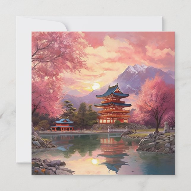 Watercolor Japanese Landscape Background Card (Front)