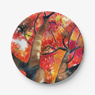 Watercolor Japanese maple tree art Paper Plate